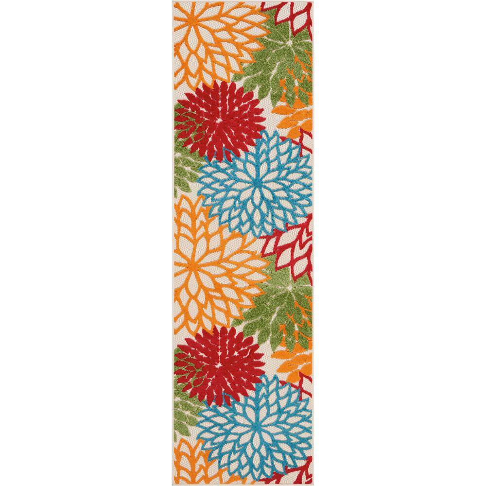 Tropical Green Floral Bloom 27'' x 120'' Synthetic Outdoor Rug