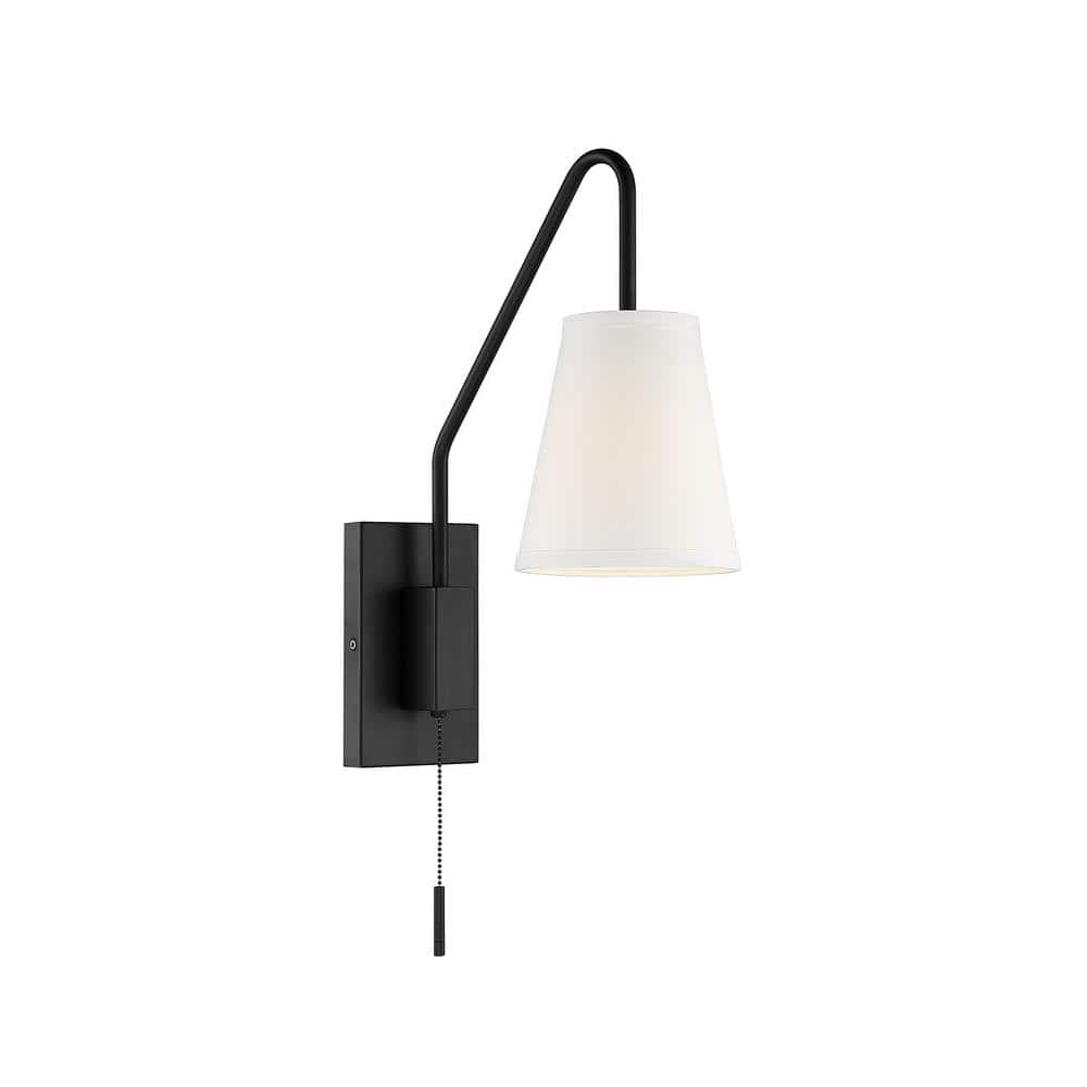 Owen Matte Black Adjustable Arm Sconce with White Fabric Shade