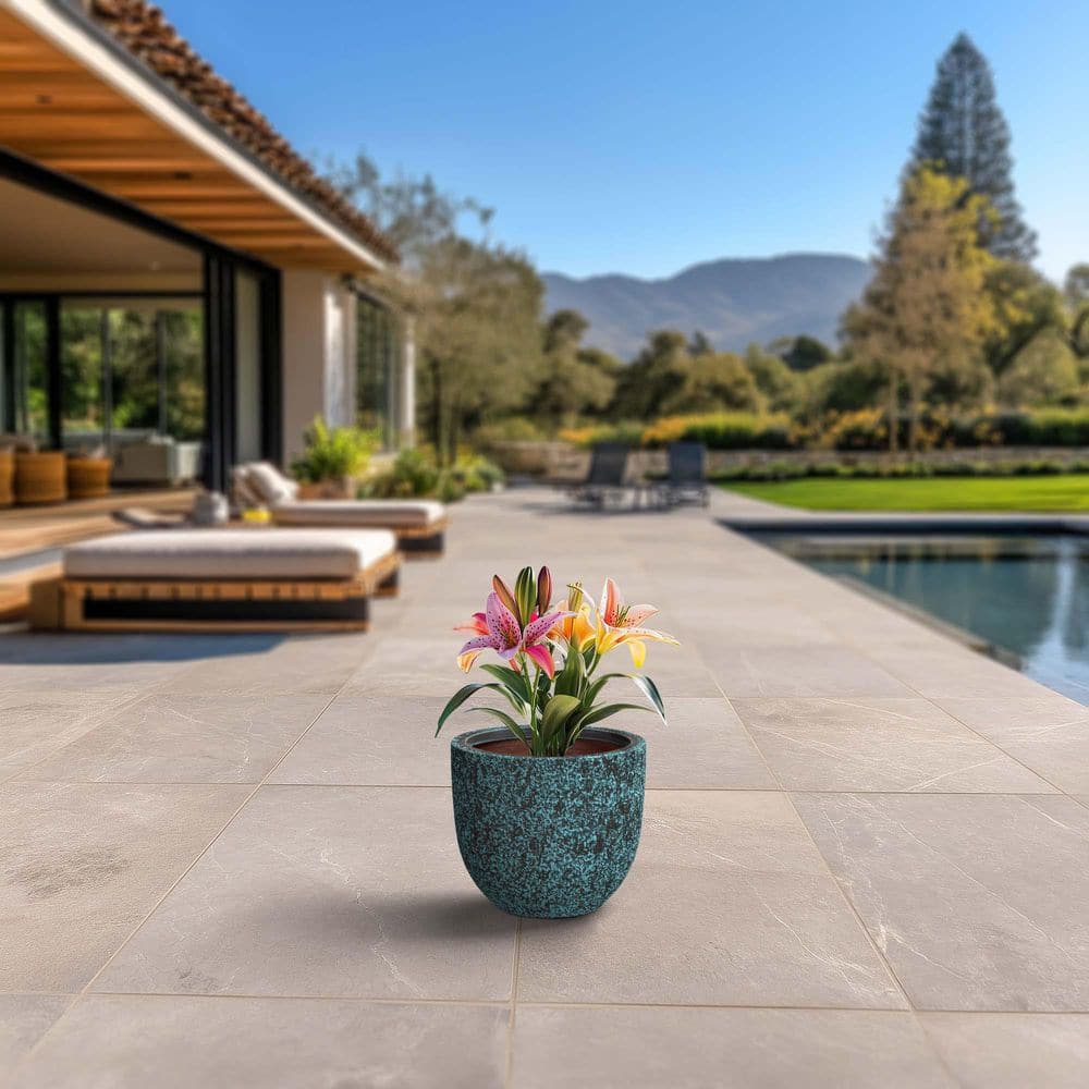 18 in. Large Blue Patina (Enhanced Interior) Concrete Round Planter / Pot with Drainage Holes price history on PriceWatchPro