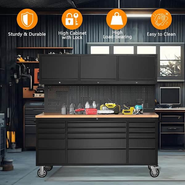 Garvee 72 in. W x 18 in. D Heavy Duty 15-Drawer Mobile Workbench