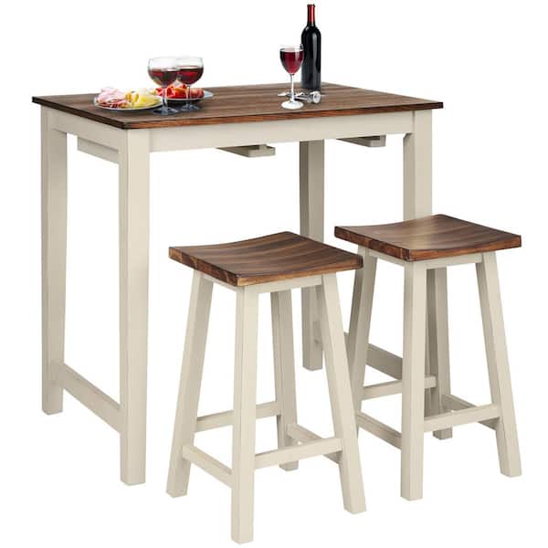 Beige Bar Table Set Counter Pub, Breakfast Bar Table And Stool Set