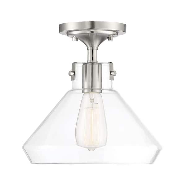 Savoy House Walpole 11 in. W x 11.5 in. H 1-Light Satin Nickel Semi-Flush Mount Ceiling Light with Clear Glass Shade
