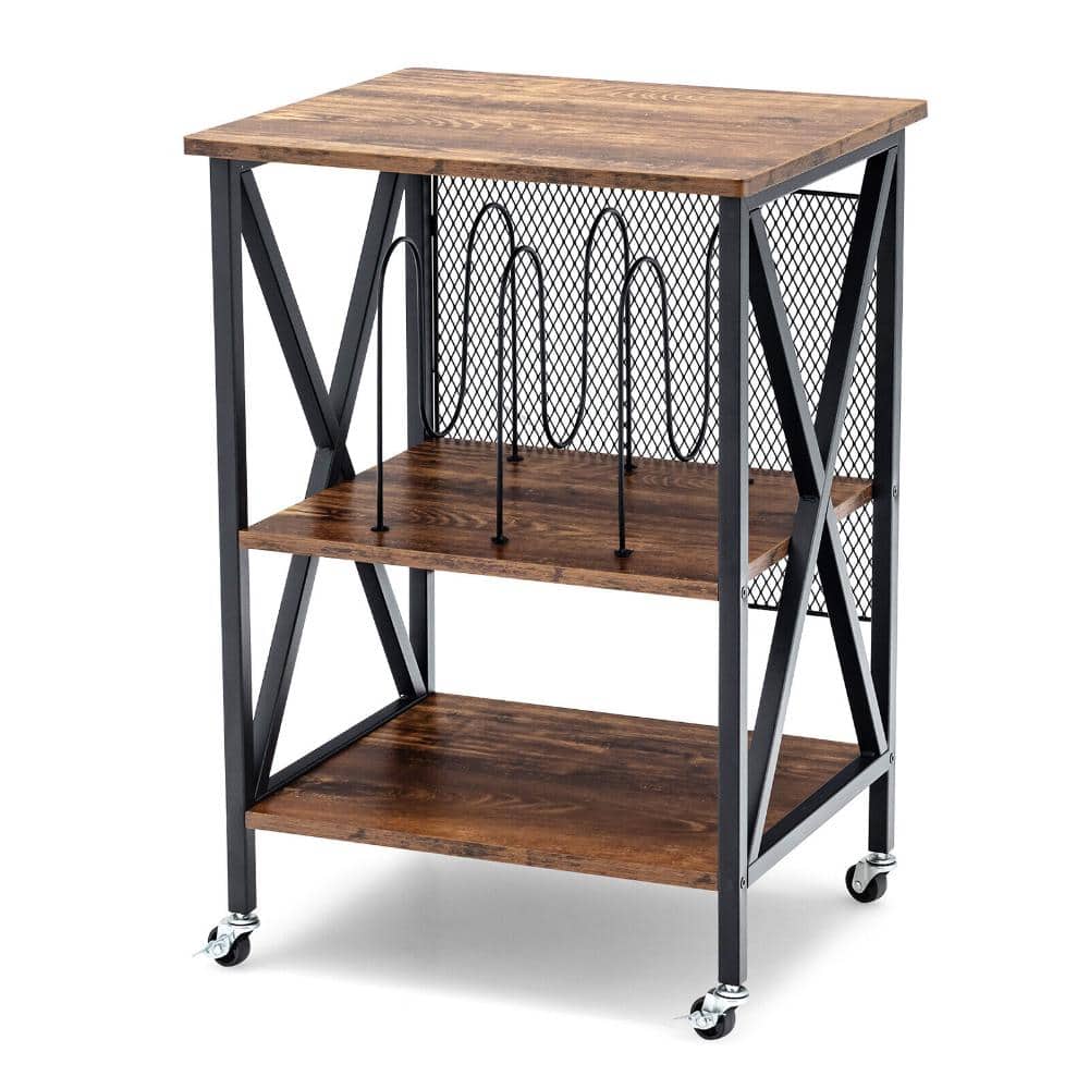 Rolling End Table, 3-Tier Side Cart with Dividers for Records, Mobile Storage Table price history on PriceWatchPro