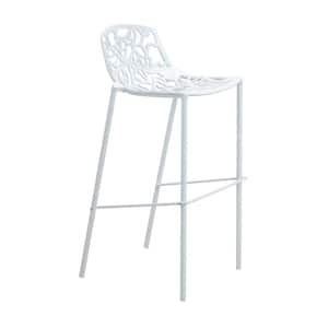 Devon Mid-Century Modern Aluminum Outdoor Bar Stool with Powder Coated Frame and Footrest, White