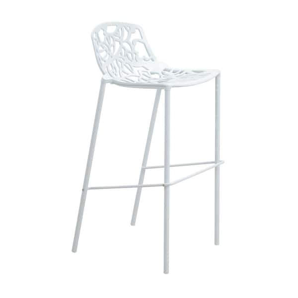 Leisuremod Devon Mid-Century Modern Aluminum Outdoor Bar Stool with Powder Coated Frame and Footrest, White
