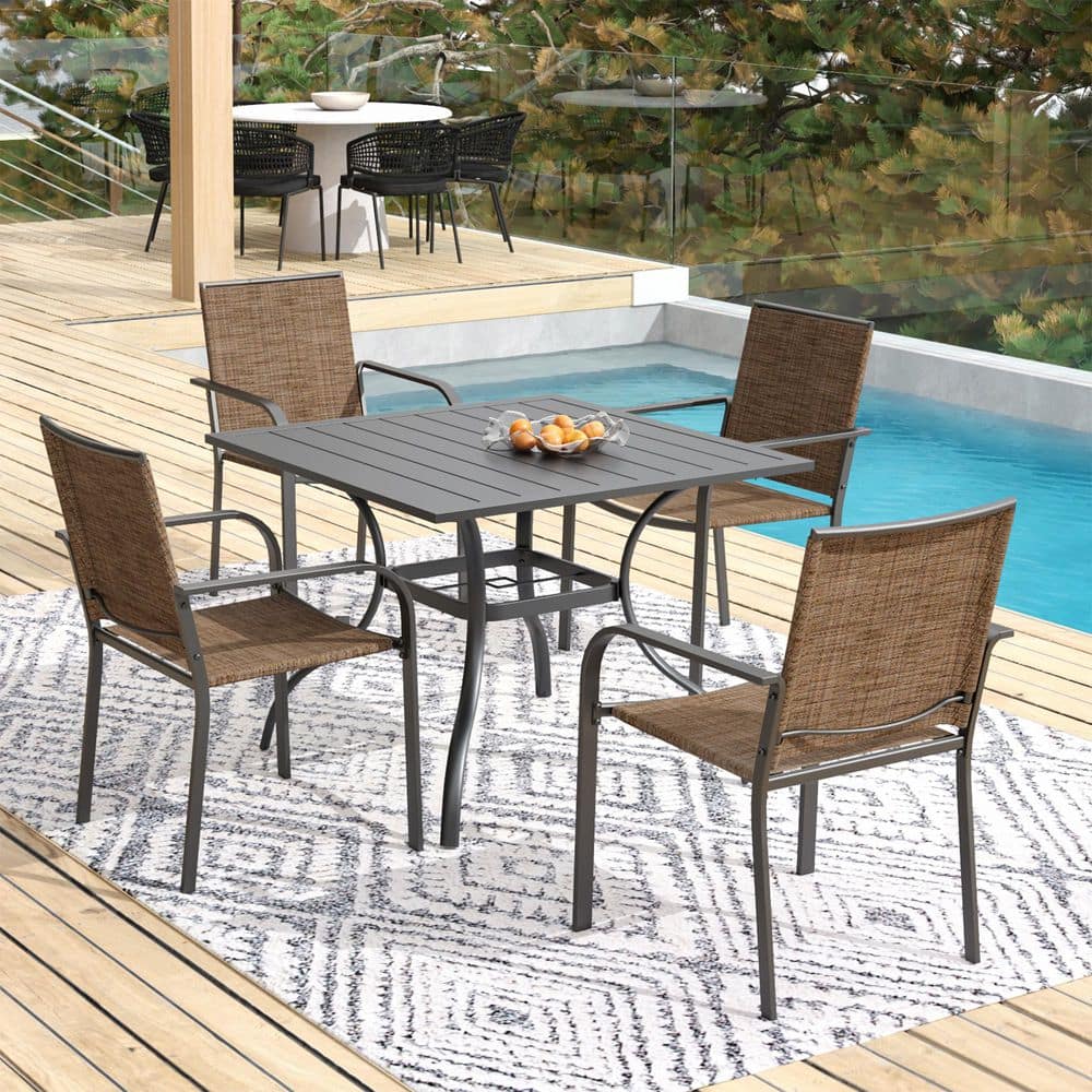 5-Piece Metal Patio Dining Set Square Table with Four Stackable Chairs price history on PriceWatchPro