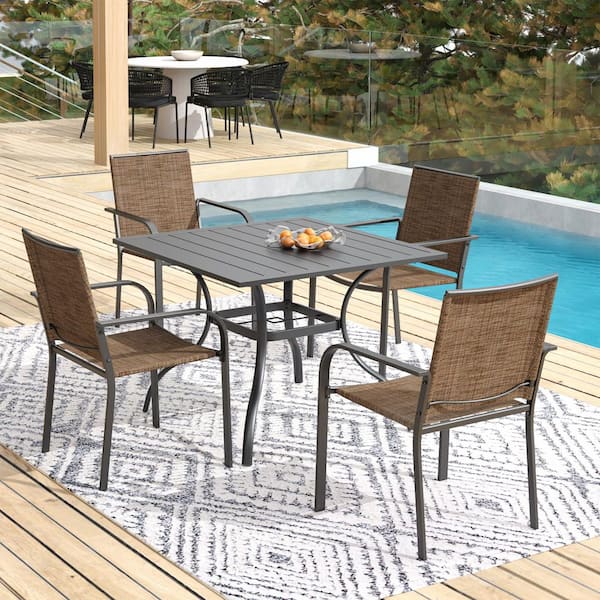 Anmutig 5-Piece Metal Patio Dining Set Square Table with Four Stackable Chairs