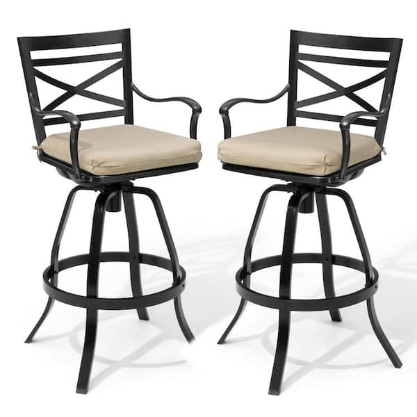 Crestlive Products Swivel Aluminum Outdoor Bar Stool with Sunbrella Beige Cushion (2-Pack)