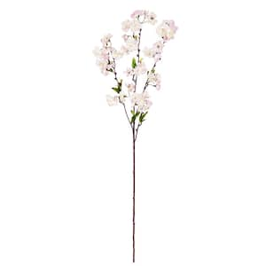 35 in. Cream Pink Artificial Cherry Blossom Flower Stem Spray (Set of 4)