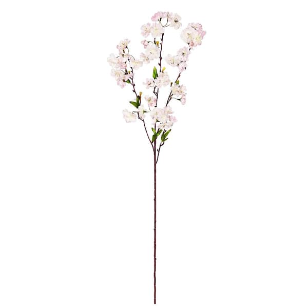 LIVING LUXURY 35 in. Cream Pink Artificial Cherry Blossom Flower Stem Spray (Set of 4)