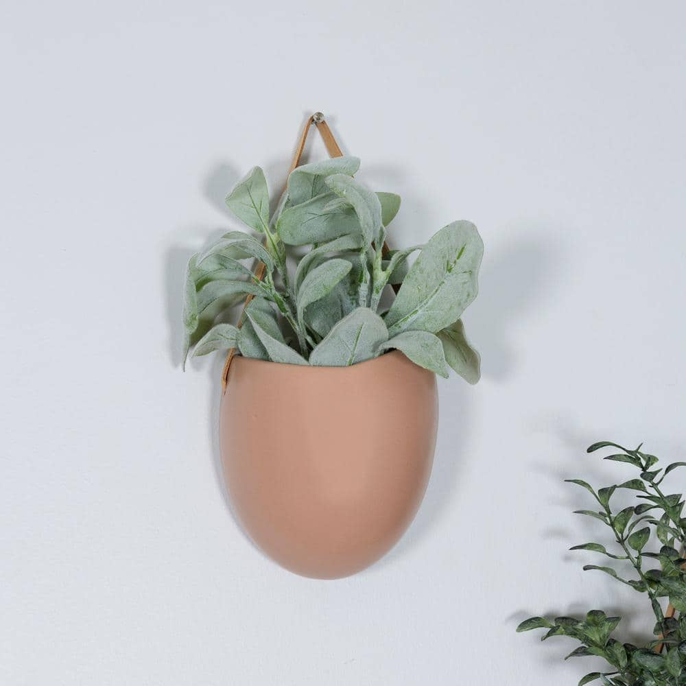 Black Painted Natural Terracotta Planter With Faux Leather Hanging