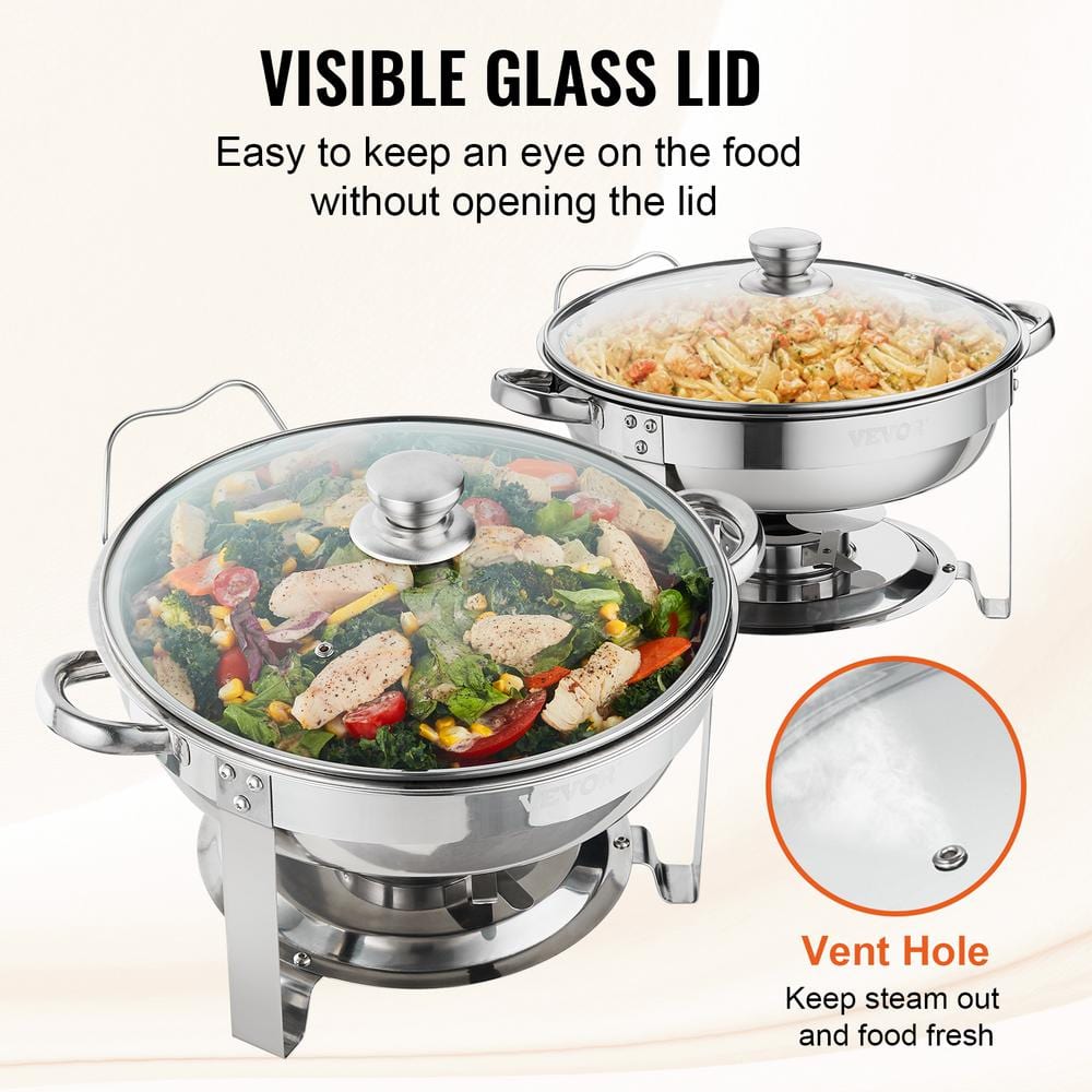 Stainless Steel Round Chafing Dish Set with Glass Lid