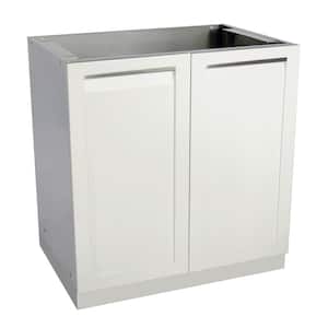 Stainless Steel Assembled 32x35x22.5 in. Outdoor Kitchen Base Cabinet with 2 Full Height Powder Coated Doors in White
