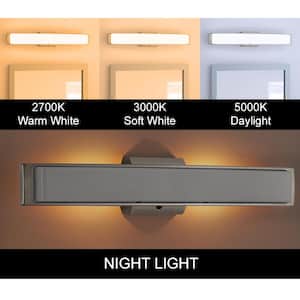 Collier Heights 24 in. Brushed Nickel Curved Selectable LED Bathroom Vanity Light Bar Flush Mount with Night Light