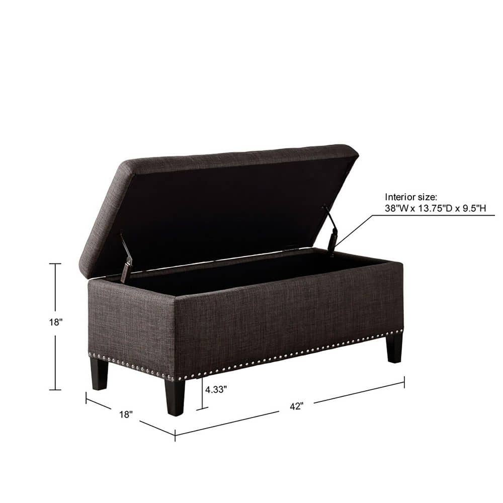 Charcoal Tufted Top Storage Ottoman with Nailhead Trim
