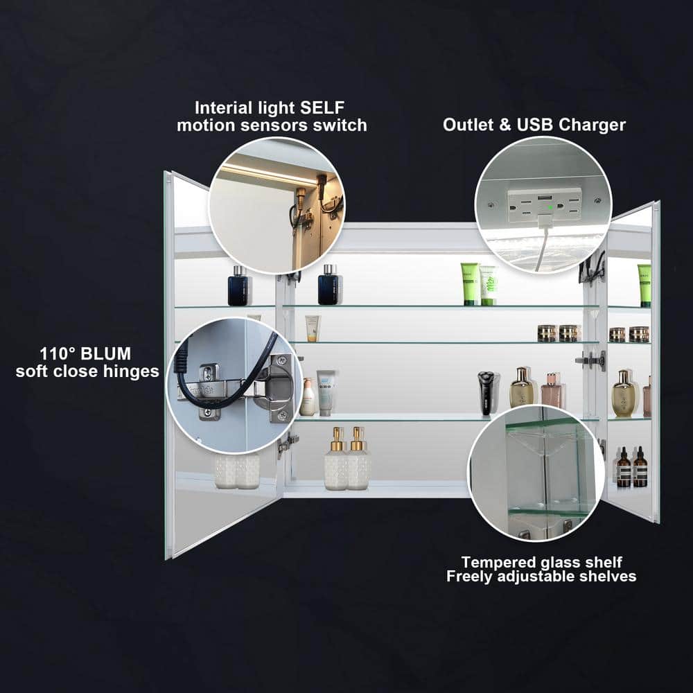 36" x 30" Silver Aluminum LED Medicine Cabinet with Mirror