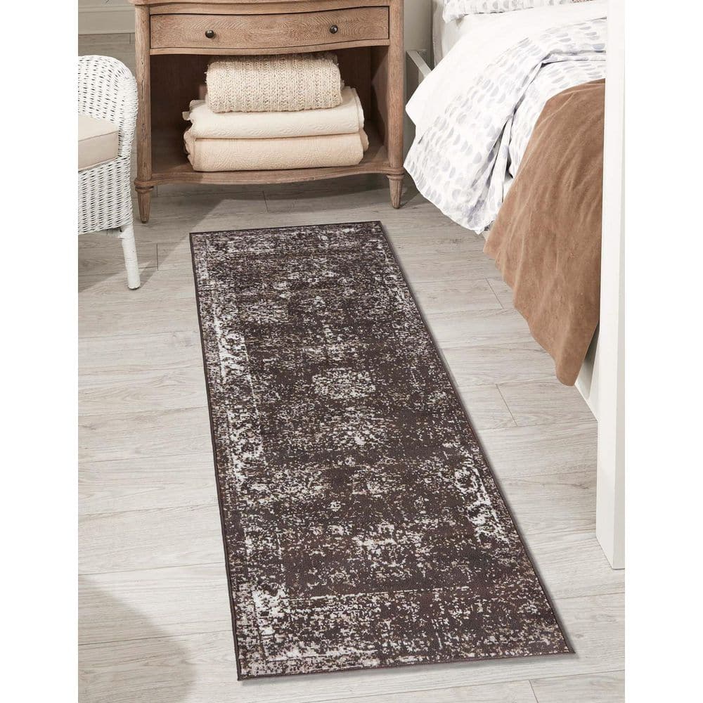 Sofia Brown and Ivory Low Pile Runner Rug