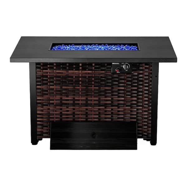 42 in. 50,000 BTU Outdoor Multi-functional Rectangular Propane Fire Pit Table in Brown
