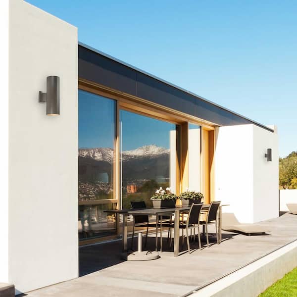 2-Light Antique Bronze Aluminum Outdoor Wall Cylinder Light