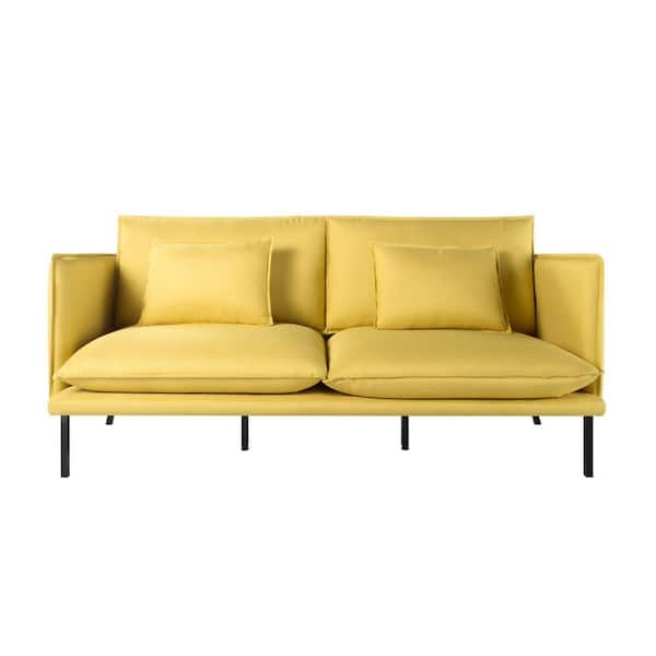 wetiny 57.5 in.W Square Arm Polyester Straight Standard With Two Pillows Sofa in Yellow