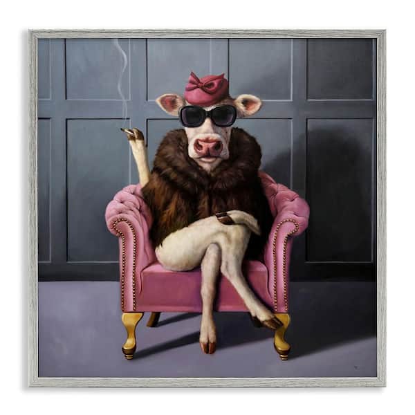 Trendy Pink Glam Cow by Lucia Heffernan 1-Piece Gray Framed Animal Giclee Art Print 24 in. x 24 in.