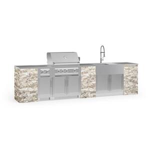 Signature Series 142.16 in. x 25.5 in. x 36 in. Liquid Propane Outdoor Kitchen 11-Piece SS Cabinet Set with Grill