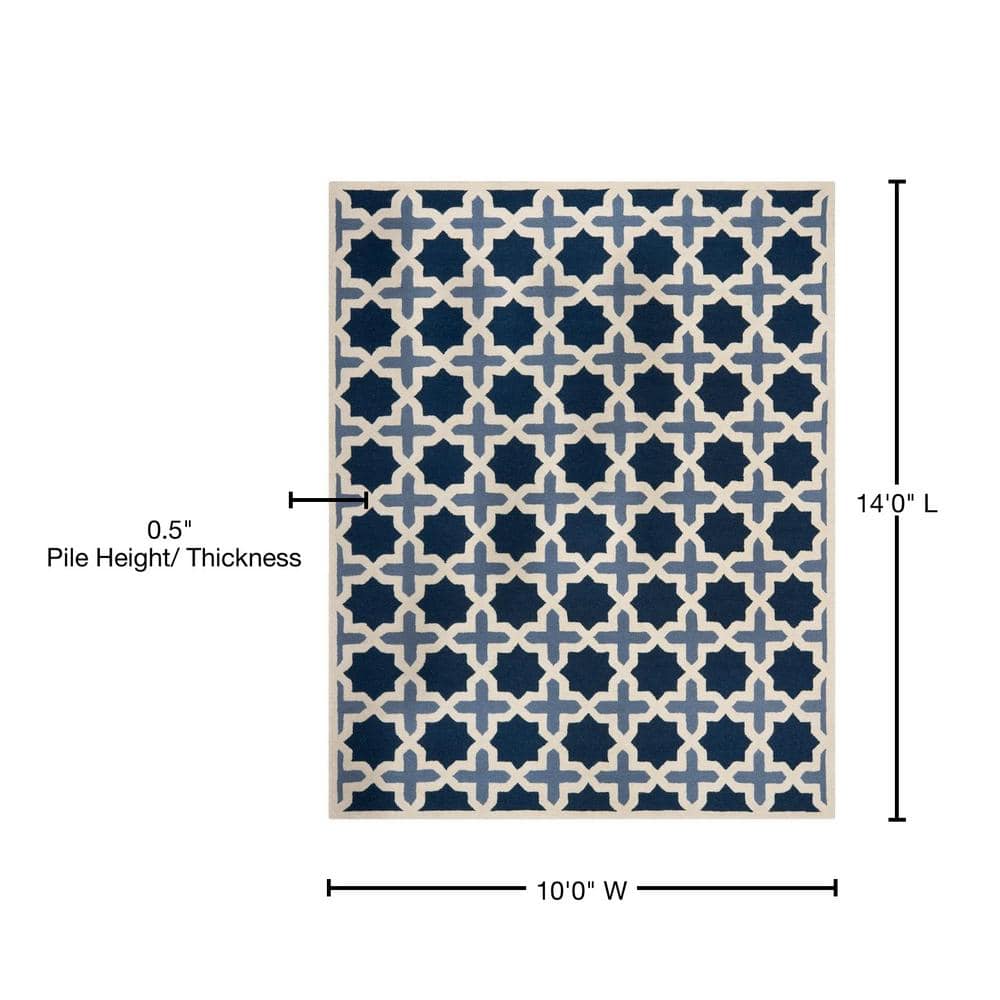 Handmade Blue and Ivory Wool Geometric Area Rug, 10' x 14'