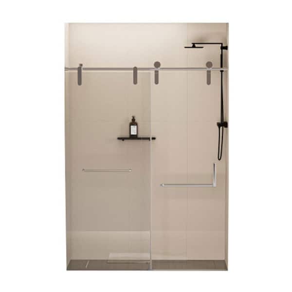 WEGATE 60 in. x 76 in. Clear Tempered Glass Soft-closing Shower Sliding Door with Matte Black Stainless Steel Hardware