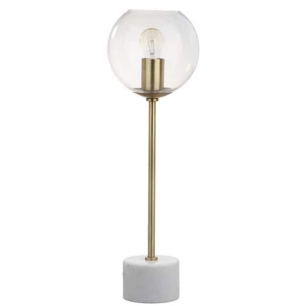 SAFAVIEH Caden 22.25 in. Brass Gold/White Table Lamp with Open Globe Shade