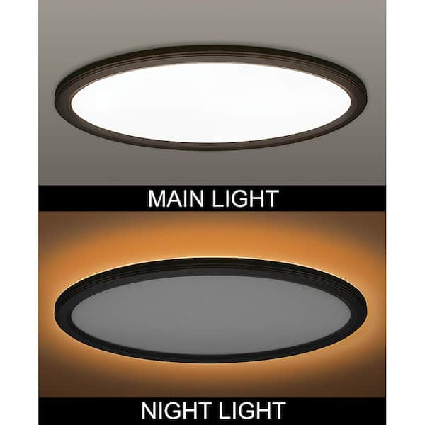 Commercial Electric 32 In Low Profile Oval Oil Rubbed Bronze Color Selectable Led Flush Mount Ceiling Light W Night Feature 56587111 - Low Profile Ceiling Mount Light Fixture