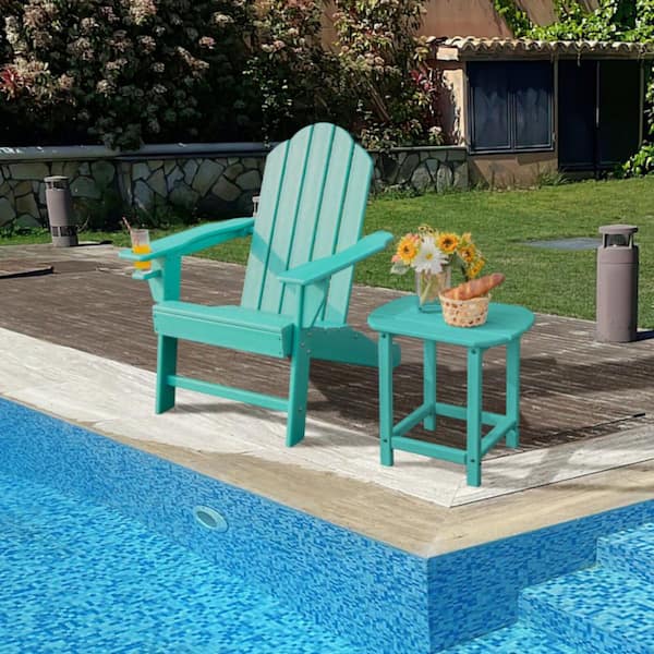 Turquoise Outdoor Adirondack Chair with Built-in Cup Holder for Backyard and Porch