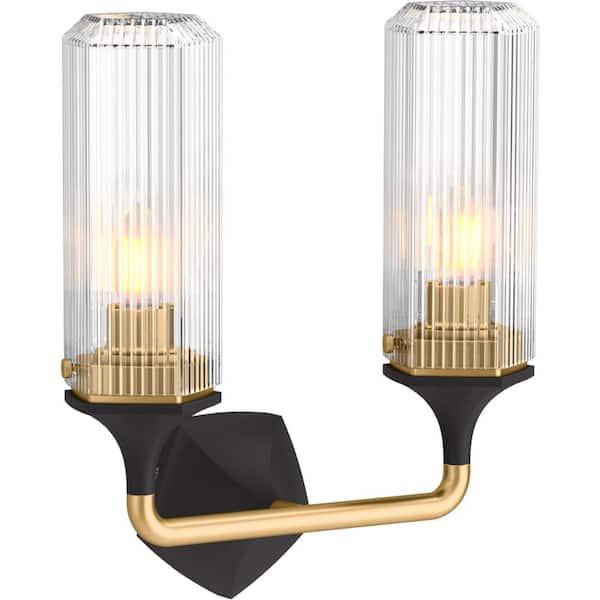 KOHLER Occasion 2-Light Black with Brass Trim Wall Sconce
