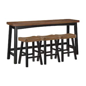 Oxton 4-Piece Black and Brown Finish Wood Top Counter Height Bar Table Set Seats 3