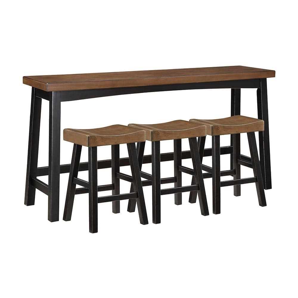 Oxton 4-Piece Black and Brown Finish Wood Top Counter Height Bar Table Set 