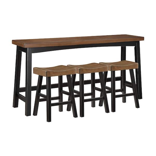 Lazzara Oxton 4-Piece Black and Brown Finish Wood Top Counter Height Bar Table Set Seats 3