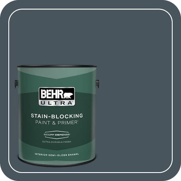 BEHR ULTRA 1 gal. #BNC-40 Moody Black Extra Durable Semi-Gloss Enamel Interior Paint & Primer
