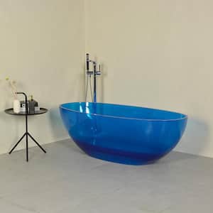 Moray 64 in. x 29 in. Stone Resin Flatbottom Solid Surface Freestanding Soaking Bathtub in Blue with Brass Drain