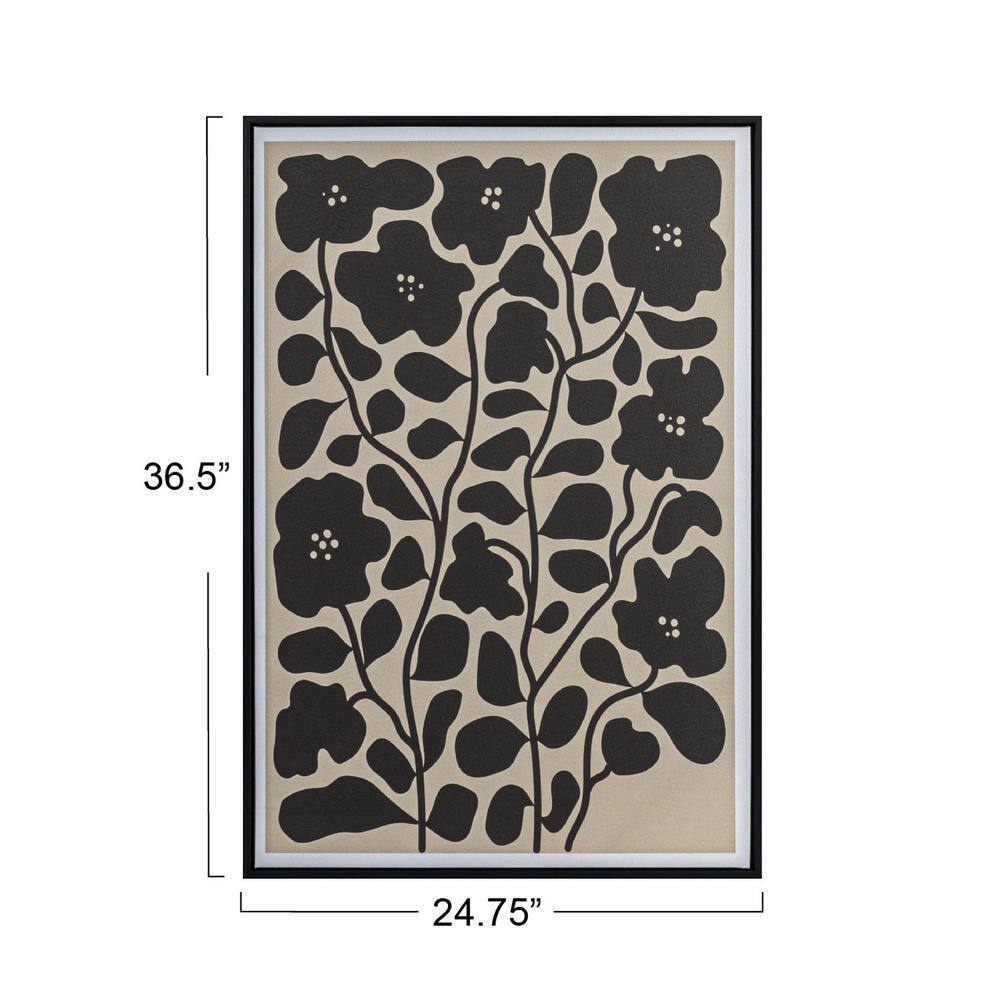 Black and Cream Floral Art with Reclaimed Wood Frame