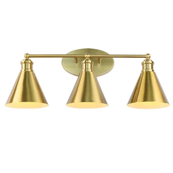 Staykiwi 24 in. 3-Light Modern Gold Vanity Light with Painted Wrought Iron Shade for Mirror Bedroom Living Room