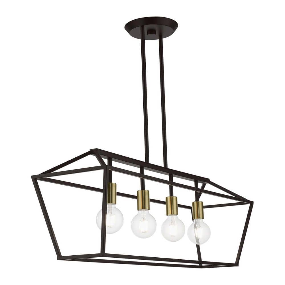 Devone Transitional 4-Light Linear Chandelier in Bronze/Antique Brass