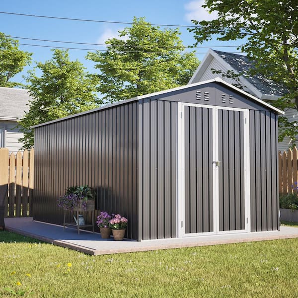 8 ft. D x 12 ft. W Outdoor Metal Storage Shed, Large Garden Shed with 3-Lockable Doors and Side Door(96 Sq. ft.)