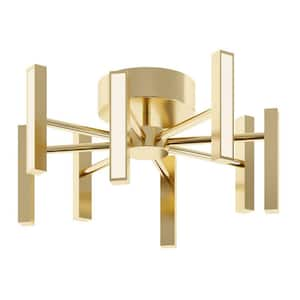 Indra 16 in. 7-Light Satin Brass LED Semi-Flush Mount