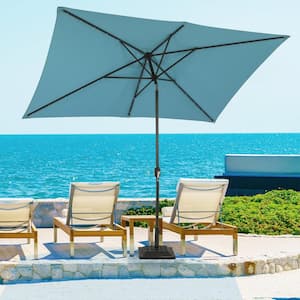 10 ft. x 6.5 ft. Rectangular Aluminum Market Solar LED Tilt Patio Umbrella in Lake Blue