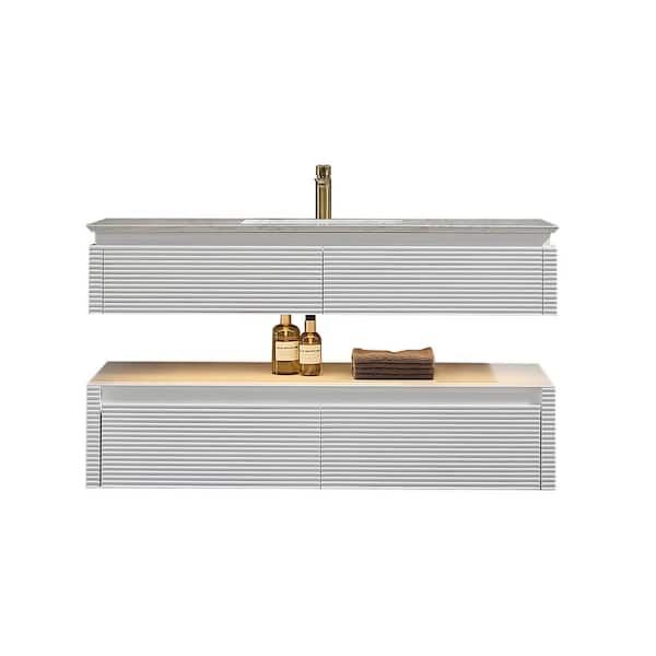 FORCLOVER 48 in. W x 20.8 in. D x 19.6 in. H Undermount Single Sink Floating Bath Vanity in White with White Engineer Marble Top