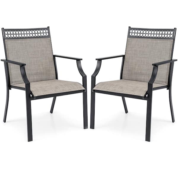 Costway Metal Outdoor Dining Chair with High Backrest in Coffee Set of 2