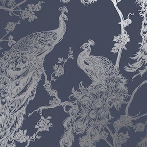Glistening Peacock Navy Metallic Wallpaper