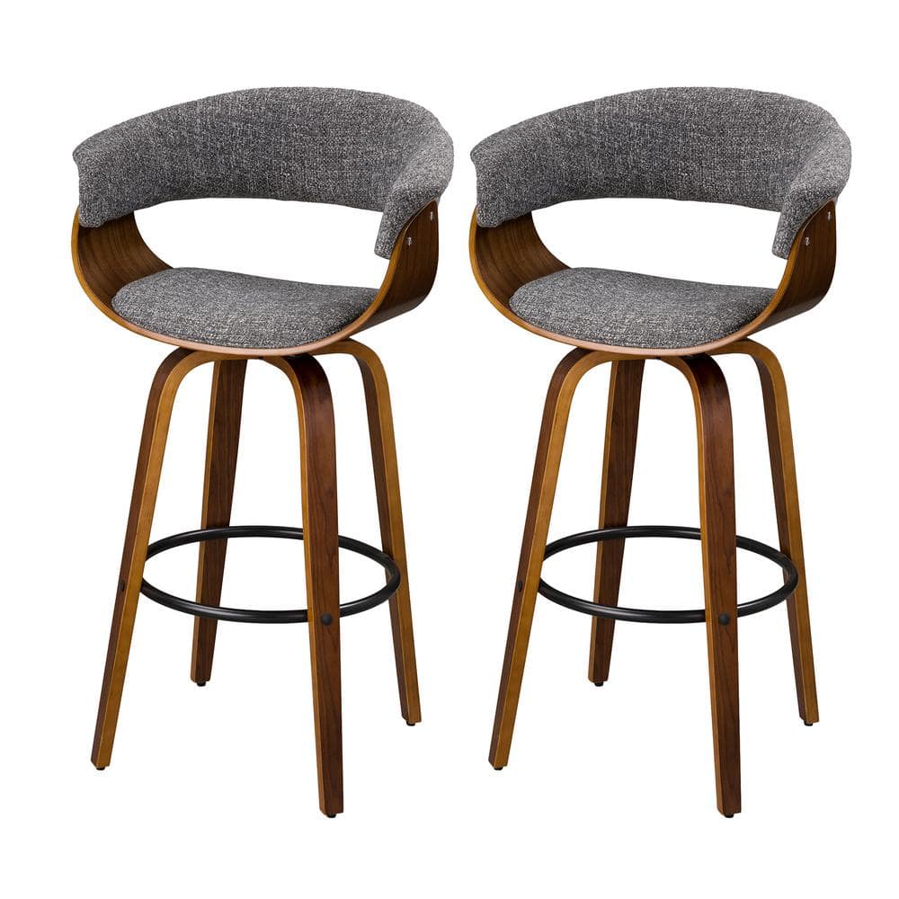 Glitzhome Mid Century Modern Walnut Swivel Bar Stool Set Of 2 2000900008 The Home Depot