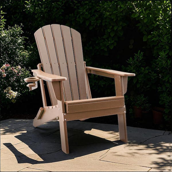 Upland HDPE Folding Adirondack Chair with Cup Holder, Weather
