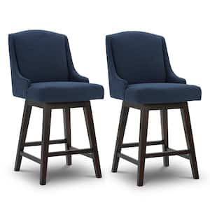 Syrinx 26 in. Midnight Blue High Back Wood Swivel Counter Stool with Fabric Seat (Set of 2)