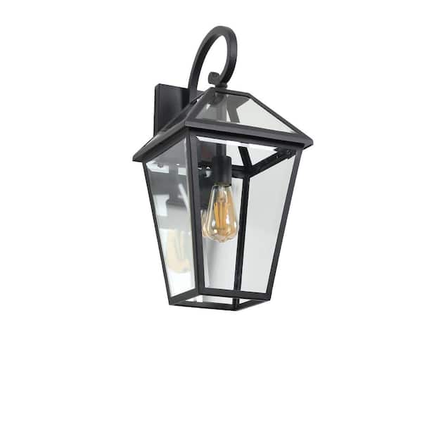 Keazile Voban 21 in. 1-Light Black Hardwired Outdoor Wall Light Lantern with Clear Glass and Rust Prevention